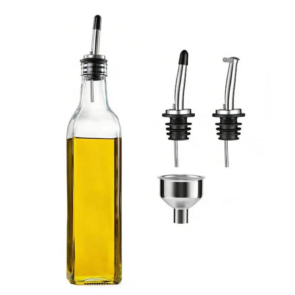 17oz Glass Olive Oil Bottle Dispenser and Cruet and Carafe Decanter with Pourers and Funnel for Kitchen, Clear (1-Pack)