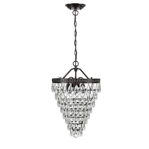 3-Light Indoor Glass Retro Pendant Statement Tiered Hanging Chandelier with Crystal Accents