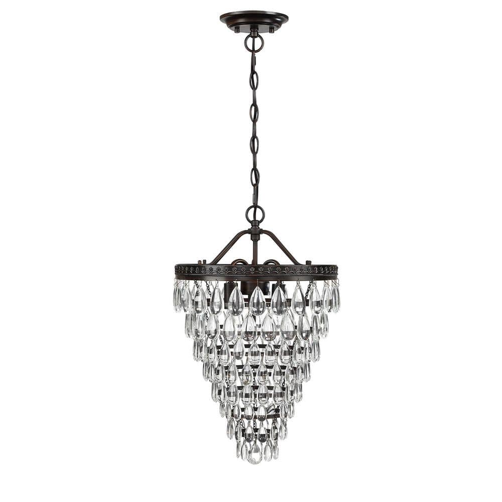 Hukoro 3-Light Indoor Glass Retro Bronze Pendant Statement Tiered Hanging  Chandelier with Crystal Accents NF50343-QC - The Home Depot