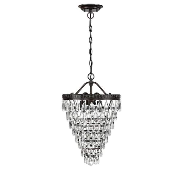 Hukoro 3-Light Hanging Adjustable Chandelier with Black Finish and Clear Glass Shade, 3*E26