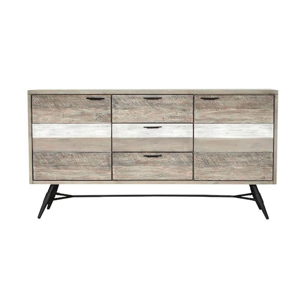 Benjara Brown and Black Wood Top 63 in. Sideboard with 3-Drawers