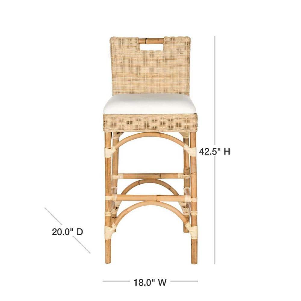 Natural Rattan and Bamboo Boho Bar Stool with Cushion
