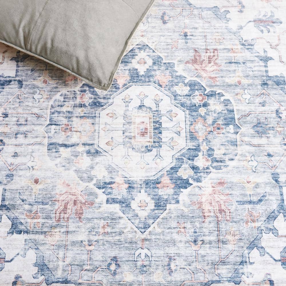 Arizona Light Blue/Ivory Round Synthetic Area Rug