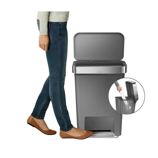 simplehuman 45 l Liner Rim Rectangular Step Trash Can, Brushed Stainless  Steel with Grey Plastic Lid CW2080 - The Home Depot
