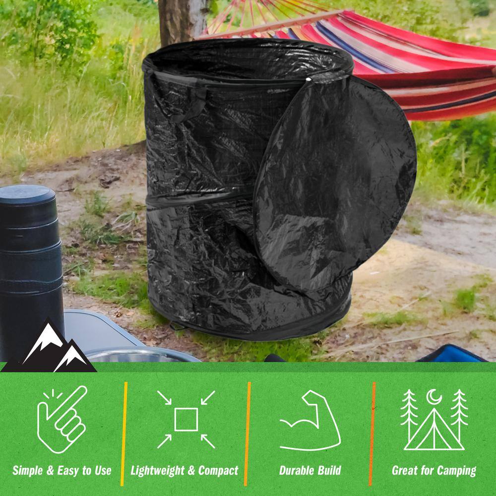 44-Gallon Black Collapsible Plastic Outdoor Trash Can with Lid