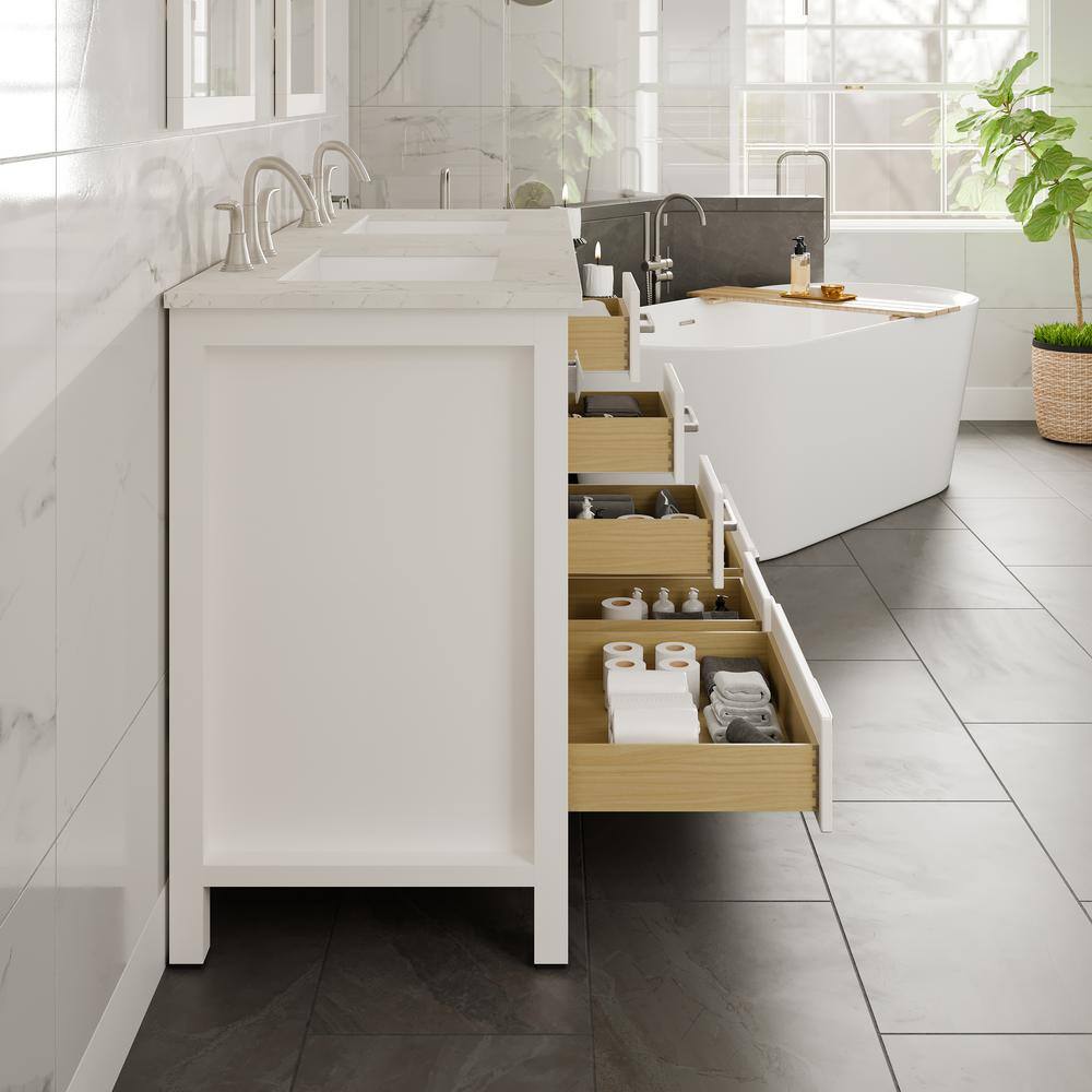 Aberdeen White Double Sink Bathroom Vanity with Carrara Quartz Top
