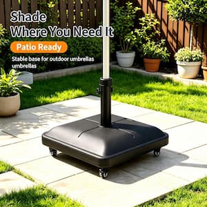 84 lbs. Square Concrete Patio Umbrella Base in Black with Wheels