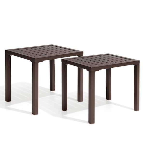 15.7 in. H Rectangular Metal Aluminum Outdoor Side Table in Brown (Set of 2)