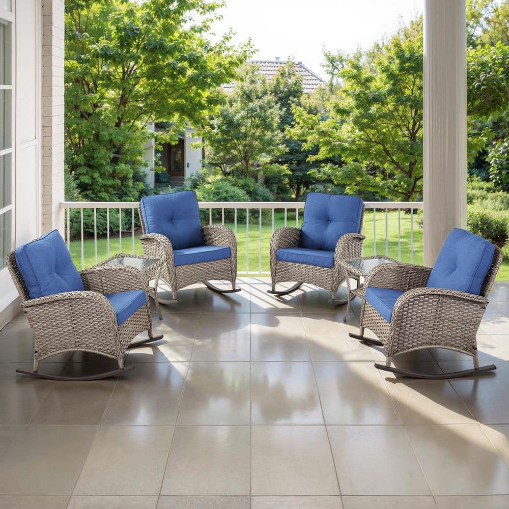PlainCurve 6-Piece Gray Wicker Patio Conversation Set with Navy Blue Cushions and Side Tables price history on PriceWatchPro