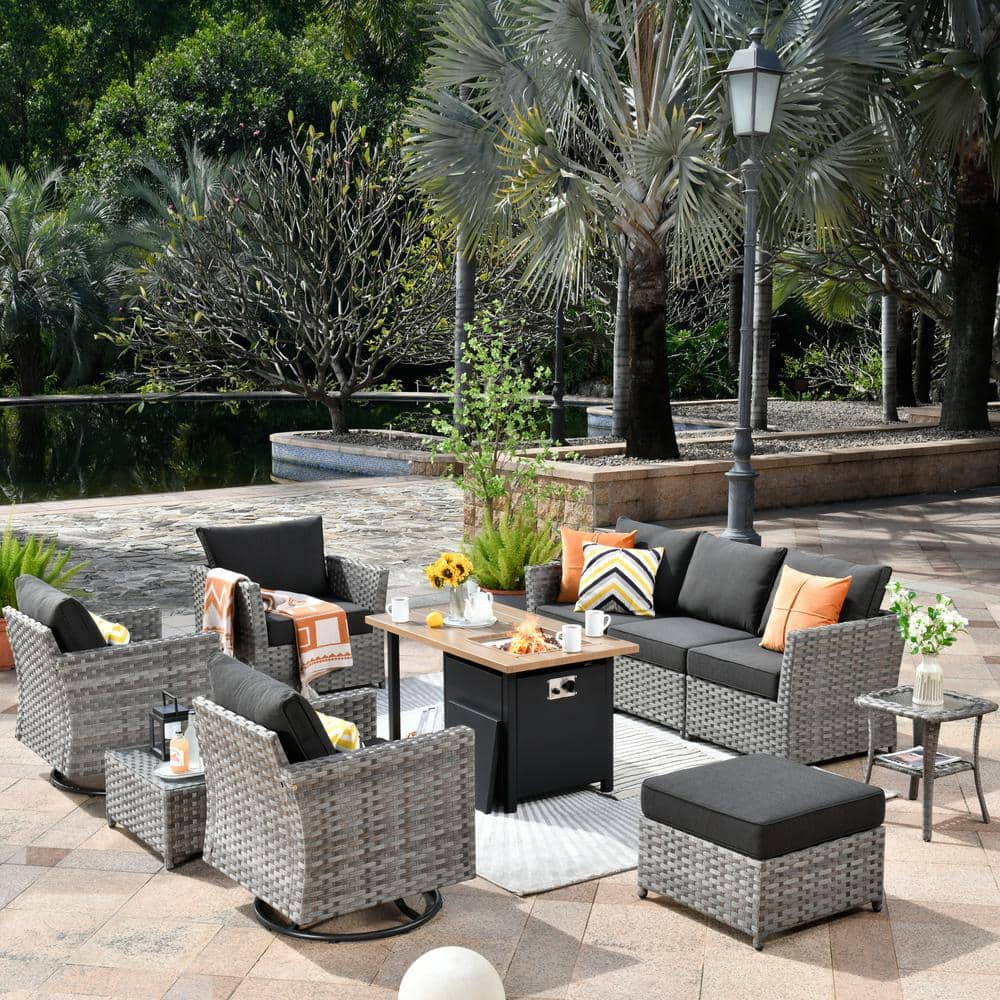 Toject Eufaula Gray 10-Piece Wicker Outdoor Patio Conversation Sofa Set ...