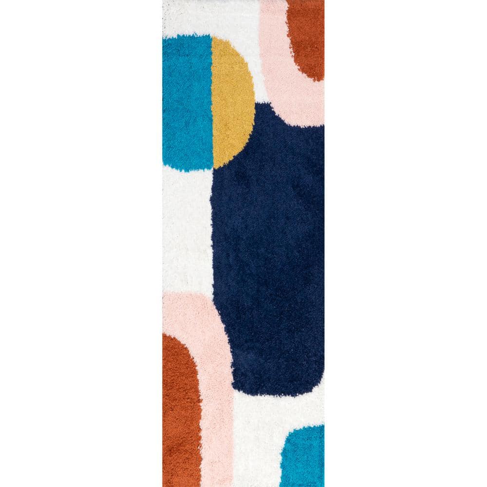 nuLOOM Ellyn Blue Doormat 2 ft. x 6 ft. Abstract Shag Area Rug OZEZ08A