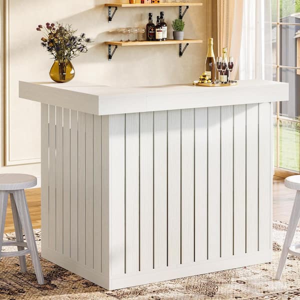 BYBLIGHT Kearsten 43.31 in. H White L-Shaped Bar Table, 4-Tier