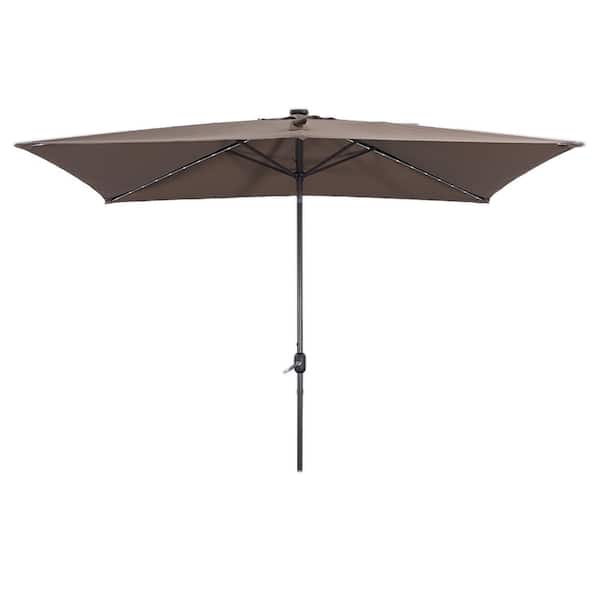 Unbranded 10 ft. x 7 ft. Outdoor Market Solar Tilt Patio Umbrella in Taupe with Crank