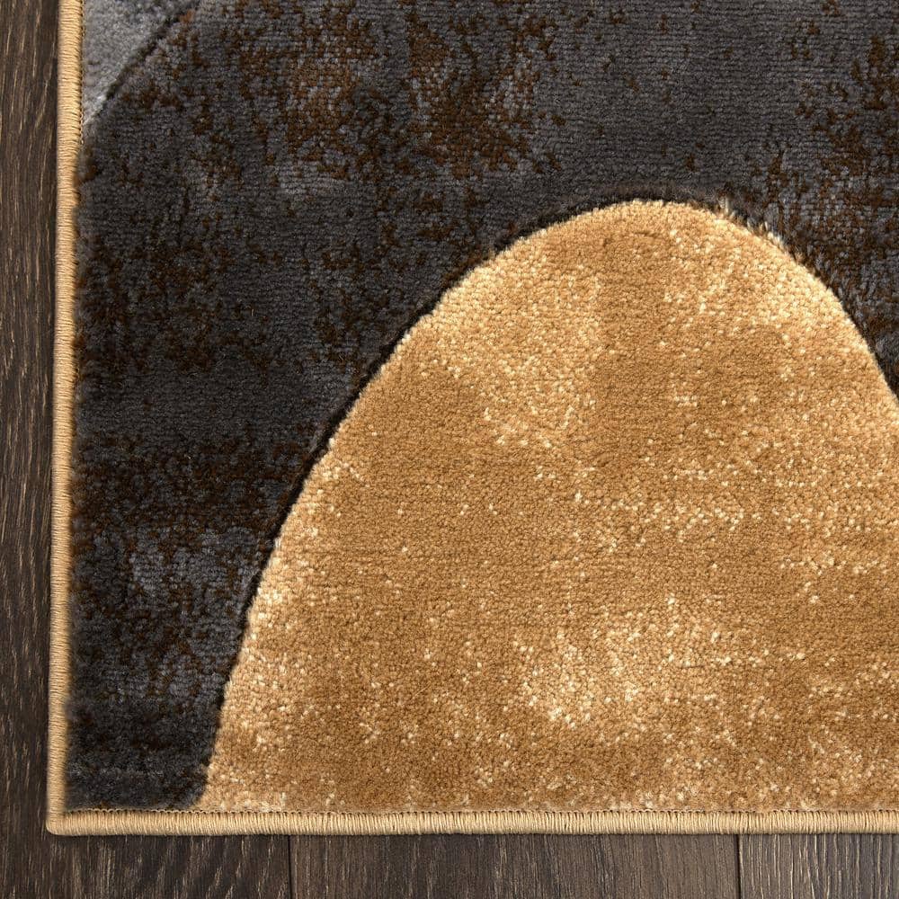 Tribeca Brown and Grey Abstract Round Tufted Area Rug