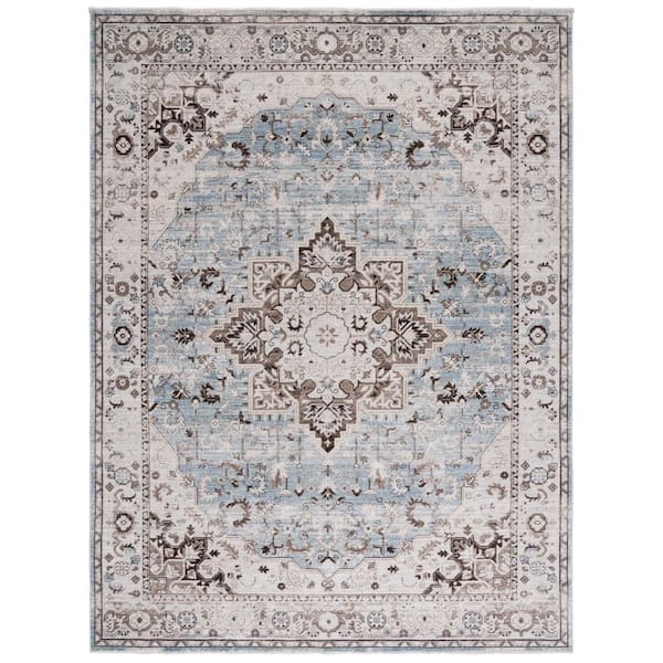 SAFAVIEH Antique Patina 8 ft. x 10 ft. Gray/Blue Distressed Border Ornate Area Rug