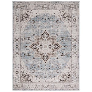 Antique Patina Gray/Blue 9 ft. x 12 ft. Distressed Border Ornate Area Rug