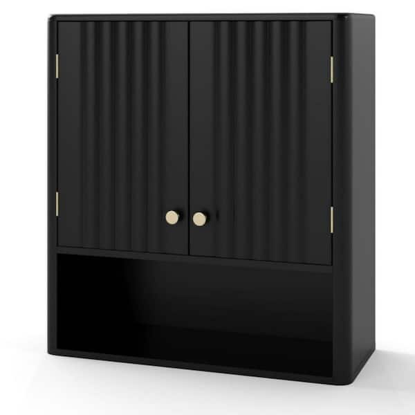 21.5 in. W x 7.5 in. D x 24 in. H Fluted Bathroom Storage Wall Cabinet in Black with Open Shelf