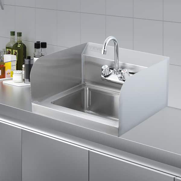 Commercial Hand Sink 17 x 15 in. Stainless Steel Sink with Faucet and Side Splash Wall Mount Hand Basin