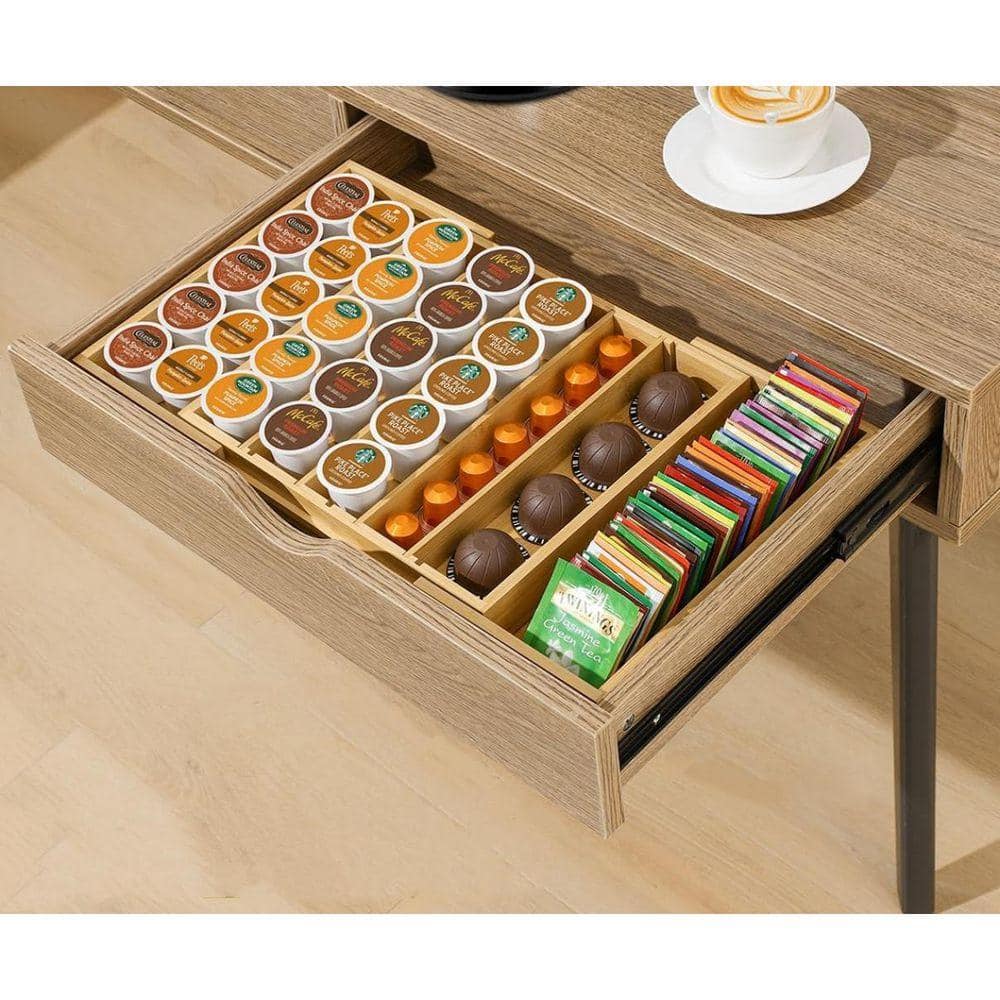 Lynzavix Bamboo Coffee Pod Organizer Drawer with Adjustable
