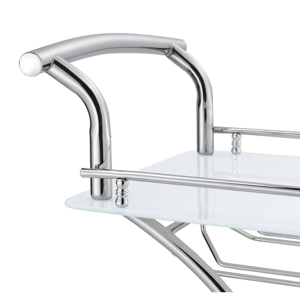 Chrome and White Glass Contemporary Serving Cart with Stemware Rack