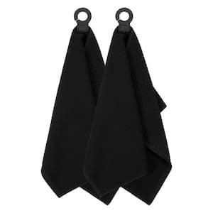 Hook and Hang Black Woven Cotton Kitchen Towel (Set of 2)