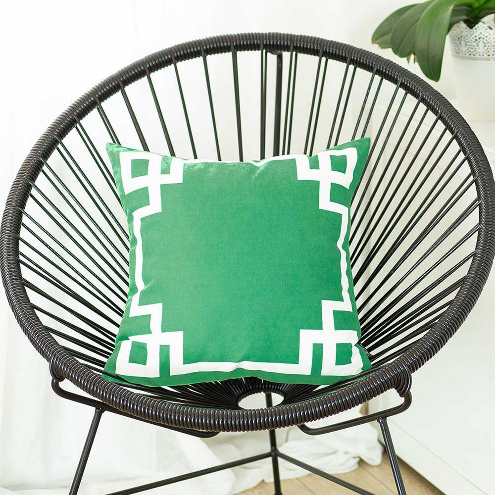 Green and White Geometric Polyester Throw Pillow Cover