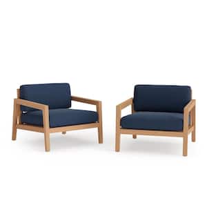 Rhodes Teak 2-piece Outdoor Furniture Patio Launge Chair with Spectrum Indigo Cushions