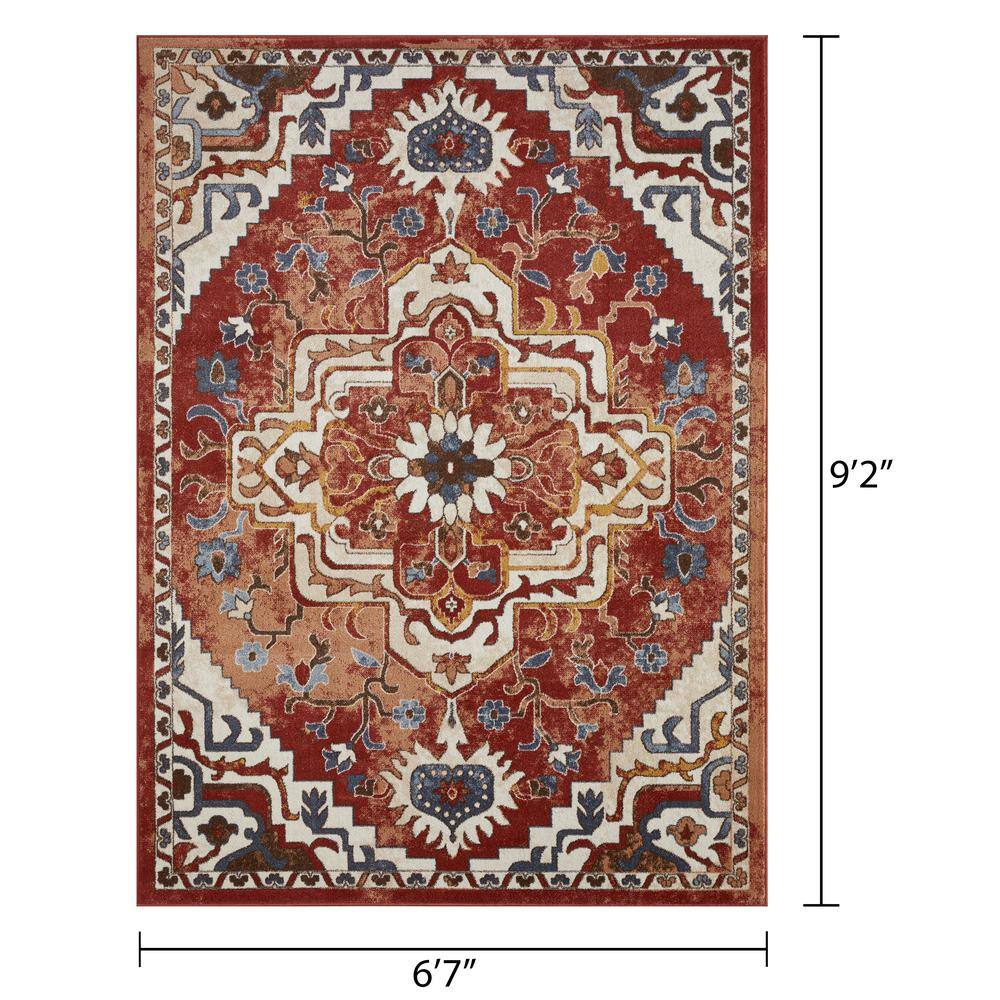Oriental-Inspired Orange Watercolor 6' x 9' Synthetic Area Rug