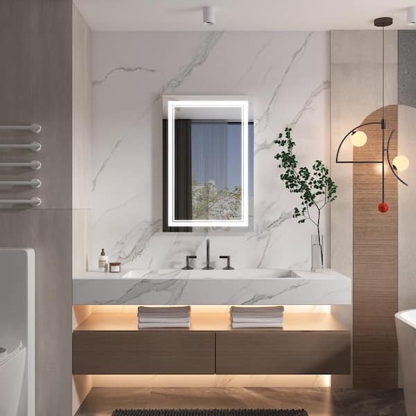 RUNA 28 in. W x 36 in. H Rectangular Frameless LED Wall Bathroom Vanity Mirror in Aluminum,Memory Function, ETL Listed