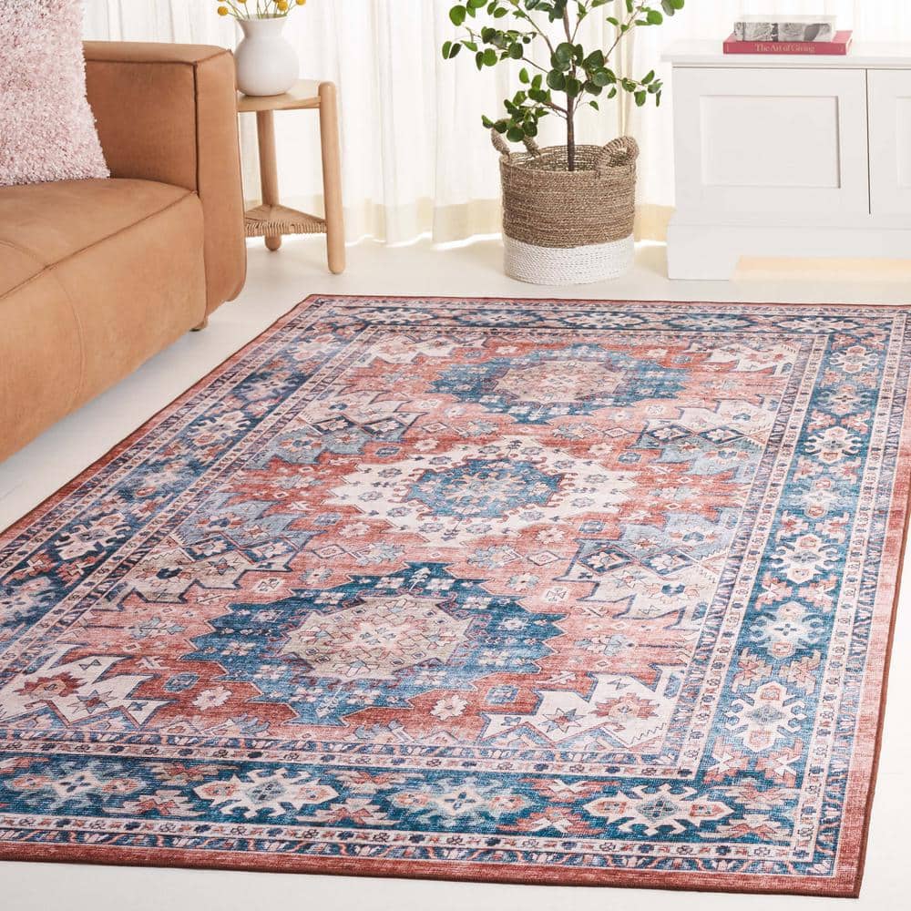 Arizona Blue Rust Washable Synthetic Area Rug 3' x 5'