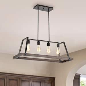 Troy 4-Light Wood and Oil Rubbed Bronze Farmhouse Rectangular Kitchen Island Chandelier