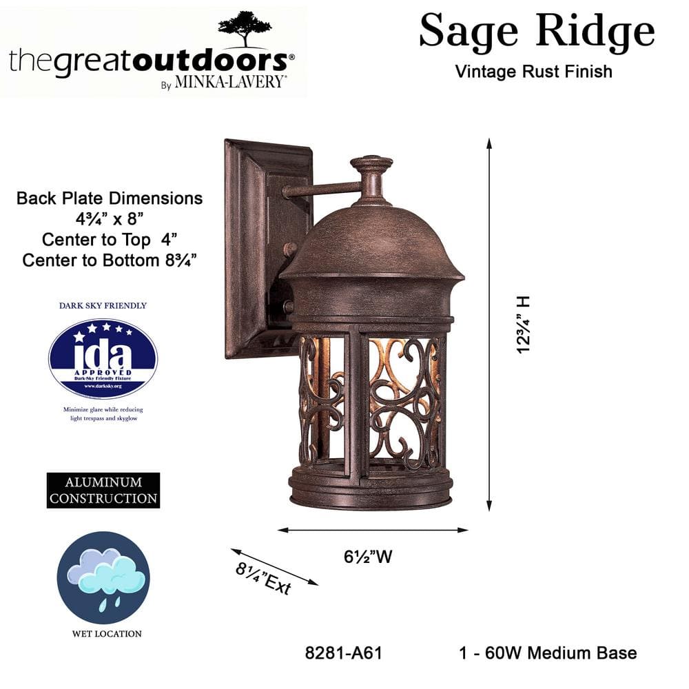 Sage Ridge Vintage Rust Lantern-Style Outdoor Wall Sconce