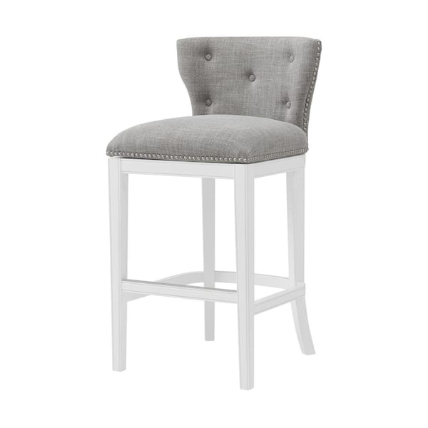 Alaterre Furniture Miranda 41 in. White Low Back Rubberwood Swivel Bar Height Stool with Cushioned Low Back