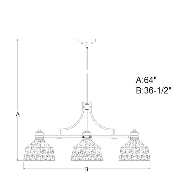 VAXCEL Beloit 3-Light Nickel Farmhouse Linear Chandelier Island