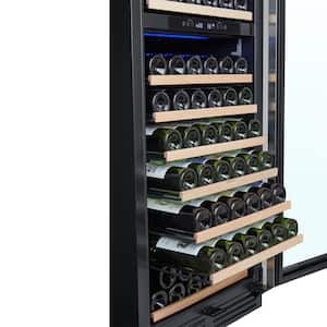24 in. Black Dual Zone 152 -Bottle Free Standing Wine Cooler Frost Free Wine Fridge with Digital Temperature Control