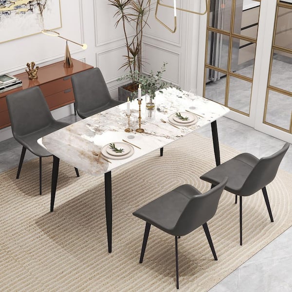 63 in. Pondora Round Edge Sintered Stone with Black Metal 4-Legs Dining Table (Seats 6)