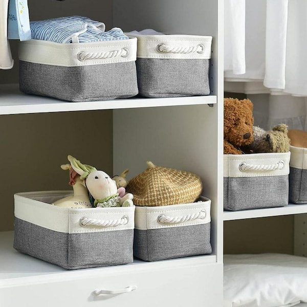 Blue 11.8 in. x 5.2 in. Linen Decorative Basket (Set of 6) with