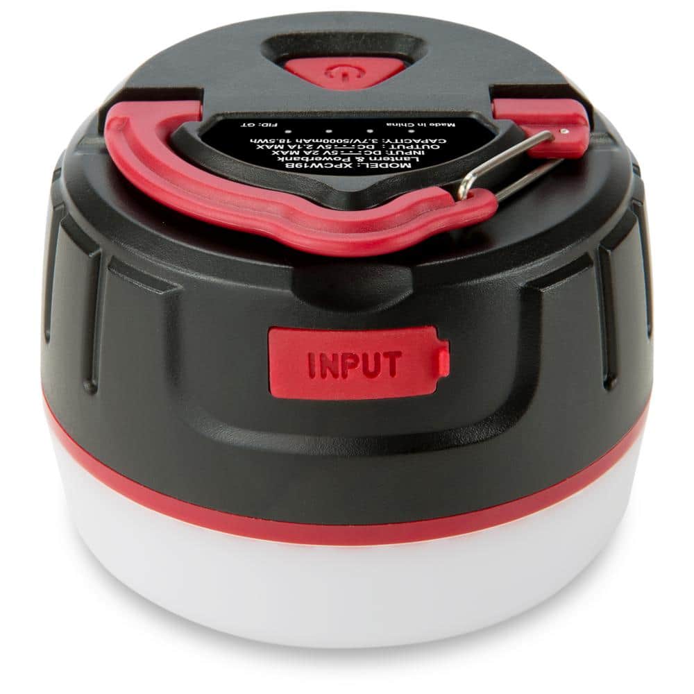 Black Waterproof LED Lantern with Built-In USB Port and Powerbank