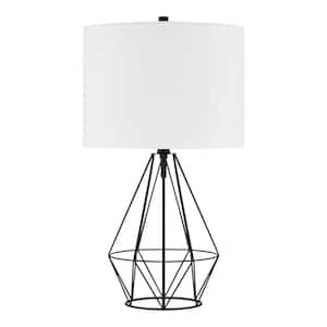 Winfield 23 in. 1-Light Black Indoor Geometric Metal Table Lamp with Fabric Lamp Shade