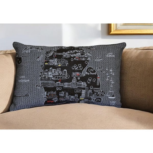 HomeRoots Black, Gray, White Solid Polyester 14 in. x 24 in. Throw Pillow