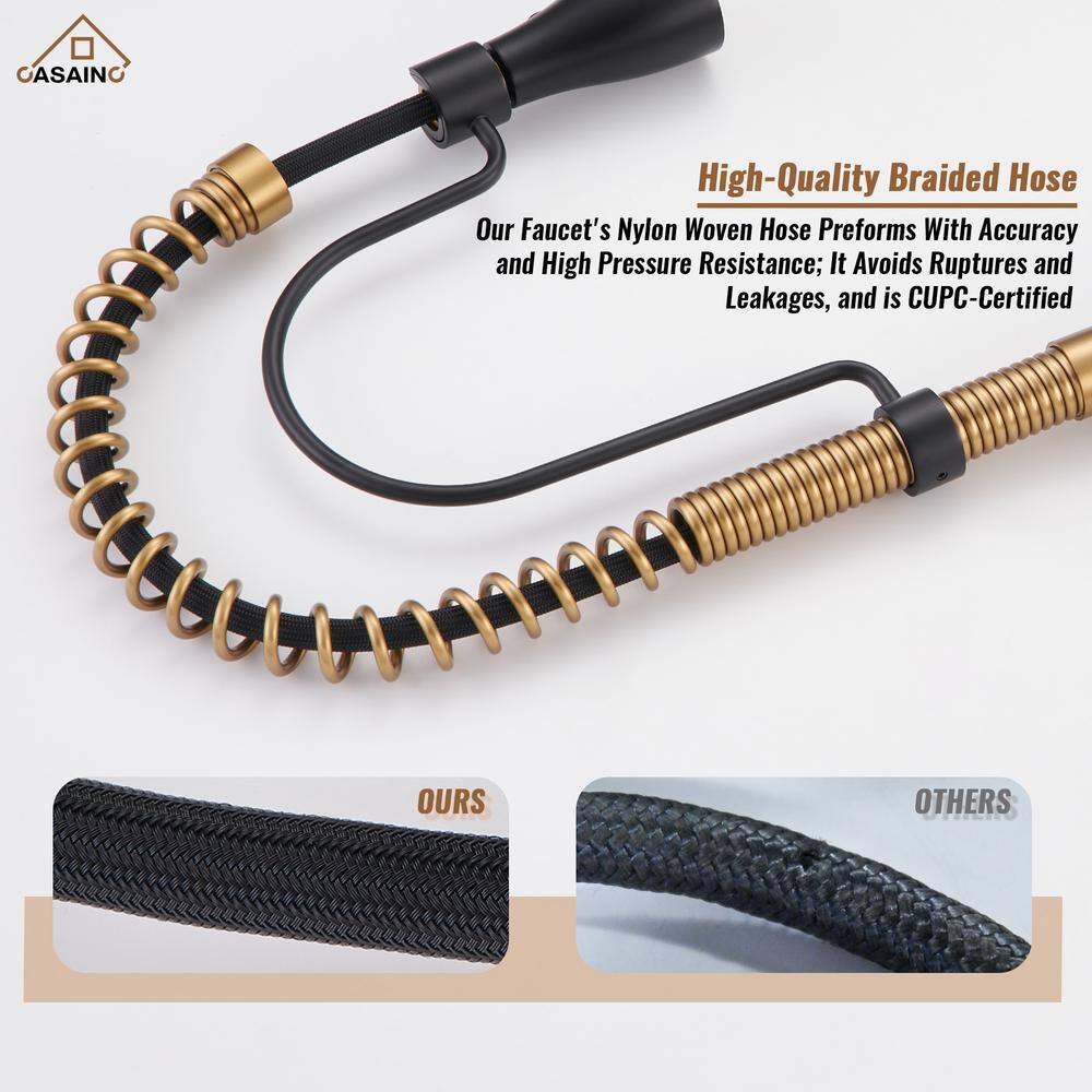 Matte Black and Brushed Gold Stainless Steel Pull Down Kitchen Faucet