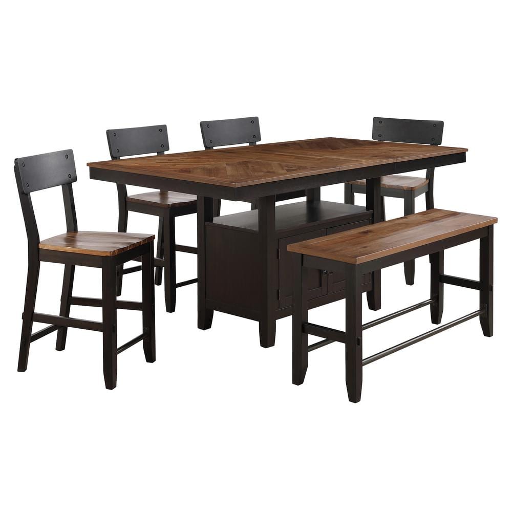 Black and Brown 6-Piece Counter Dining Set with Bench