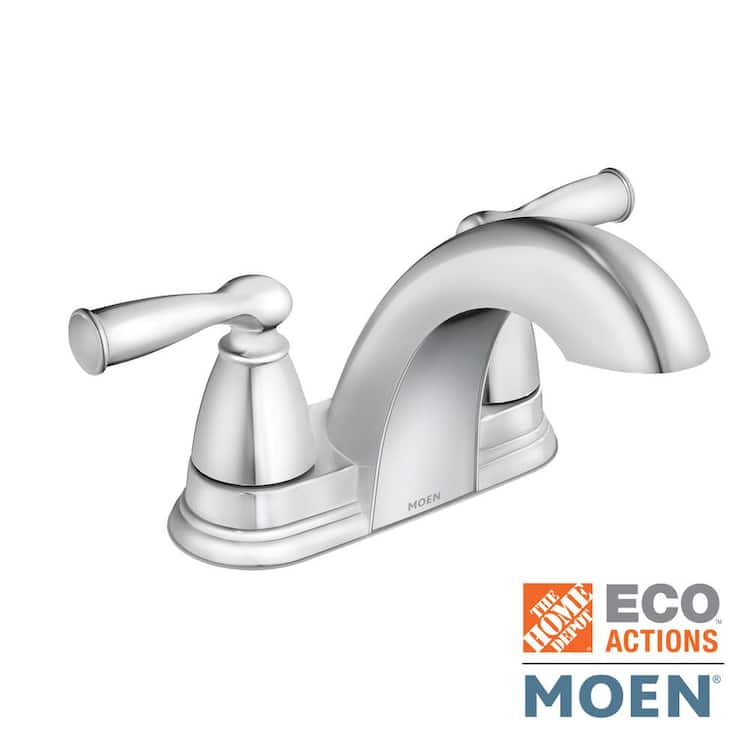 MOEN Banbury 4 In Centerset Double Handle Low Arc Bathroom Faucet In   Chrome Moen Centerset Bathroom Faucets 84942 64 750 