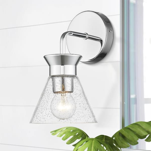 ZACHVO 6.8 in. 1 Light Chrome Vanity Light with Seeded Glass Shade