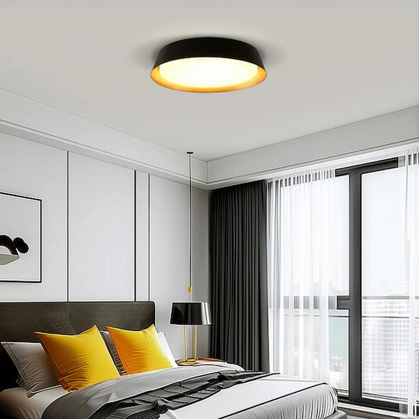 YANSUN 12in. Black and Gold Flush Mount Ceiling Light, 21W 1250LM