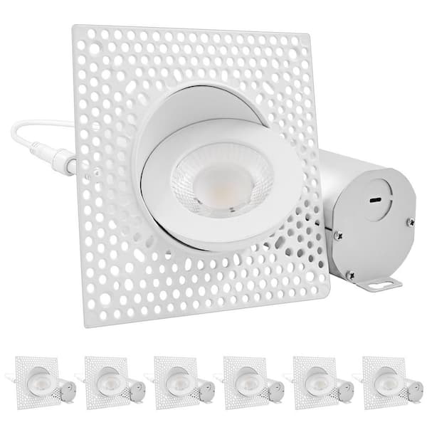 LUXRITE 3 in. Canless Remodel LED Trimless Gimbal Recessed Light 5-Color Temperatures Dimmable Damp and IC Rated (6-Pack)