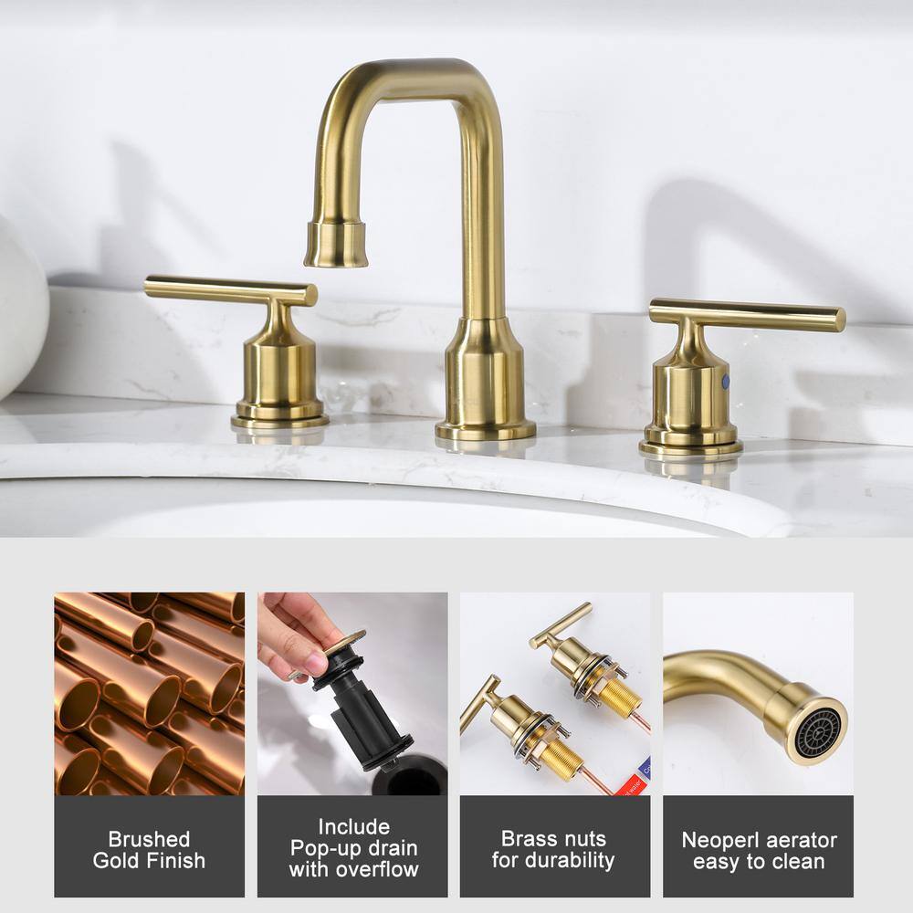 Brushed Gold 8-Inch Widespread Double Handle Bathroom Faucet Set