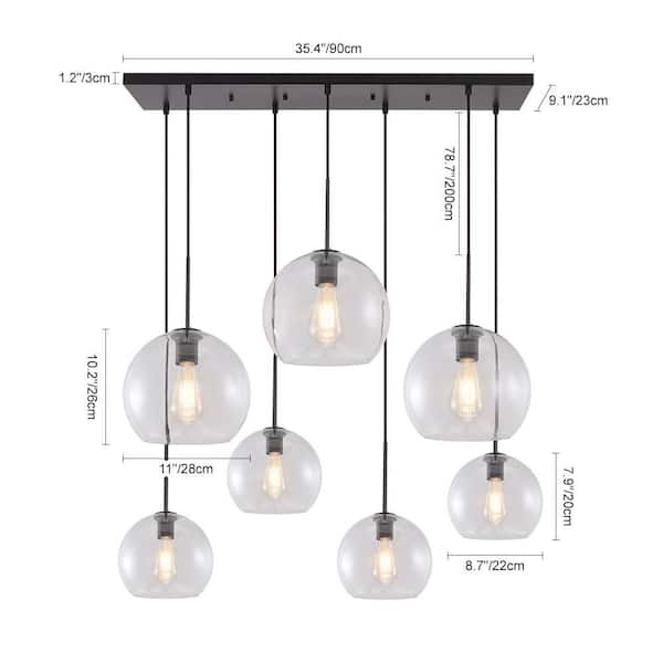 HUOKU Reverso 7-Light 41.7 in.W Matte Black Waterfall Cluster