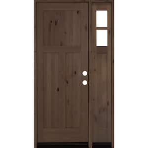 46 in. x 96 in. Alder 3 Panel Left-Hand/Inswing Clear Glass Provincial Stain Wood Prehung Front Door with Right Sidelite