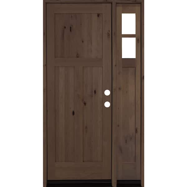 Krosswood Doors 56 in. x 96 in. Alder 3 Panel Left-Hand/Inswing Clear Glass Provincial Stain Wood Prehung Front Door with Right Sidelite